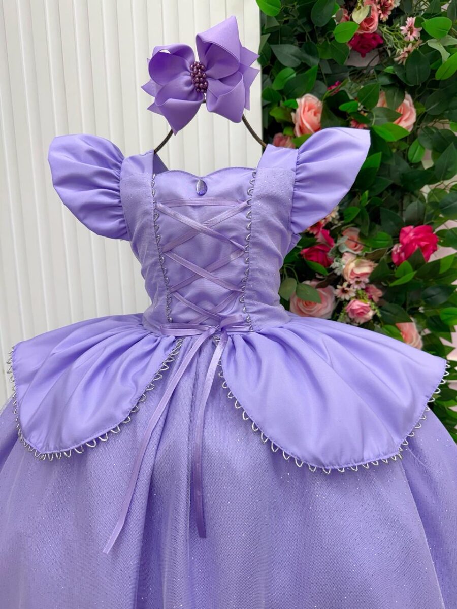 Vestido Infantil Mini Miss Longo Princesa Lilás