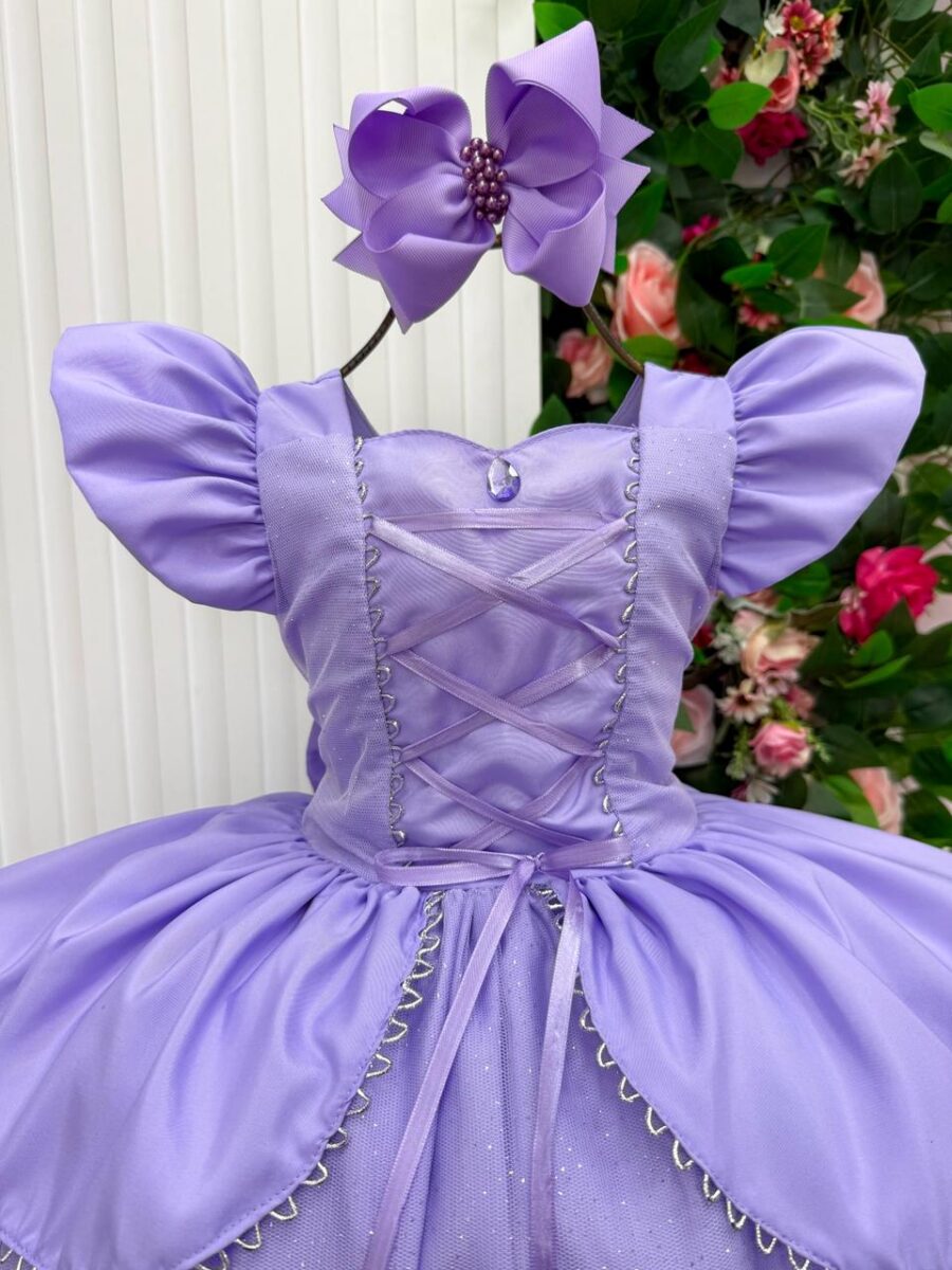 Vestido Infantil Mini Miss Longo Princesa Lilás
