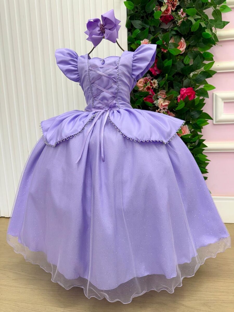 Vestido Infantil Mini Miss Longo Princesa Lilás