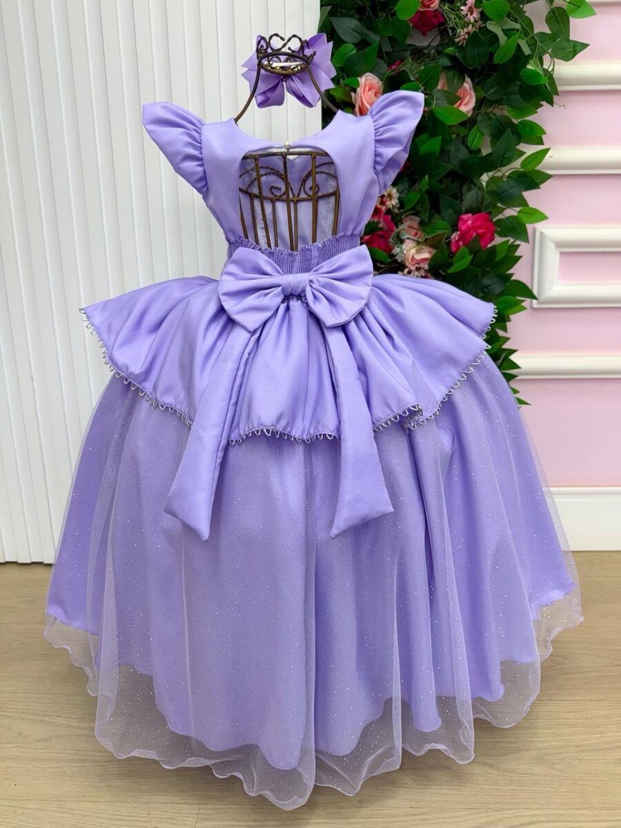 Vestido Infantil Mini Miss Longo Princesa Lilás