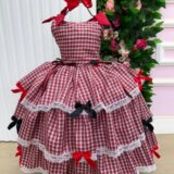 Vestido Junino Infantil Marie Maria Helena Xadrez Vermelho