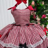 Vestido Junino Infantil Marie Maria Helena Xadrez Vermelho