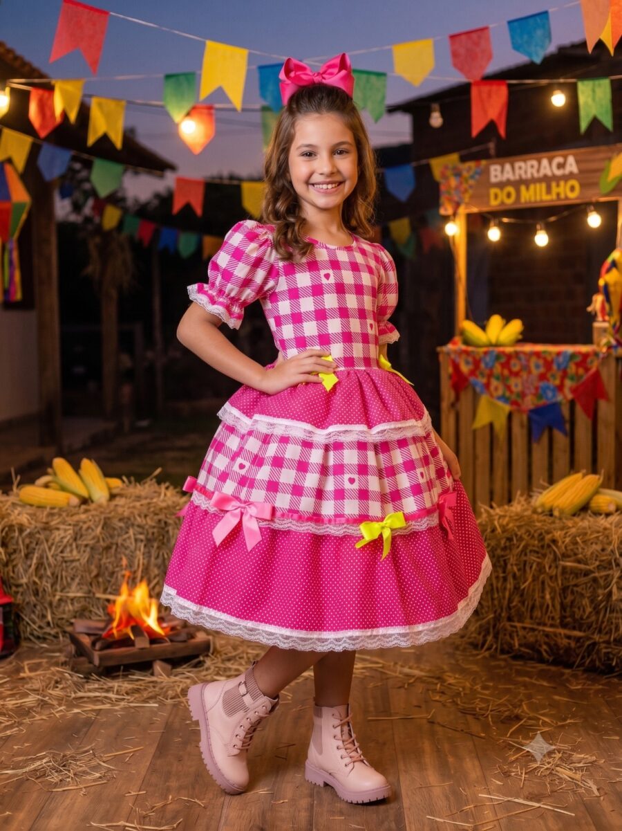 Vestido Junino Infantil Mimadine Beatriz Pink