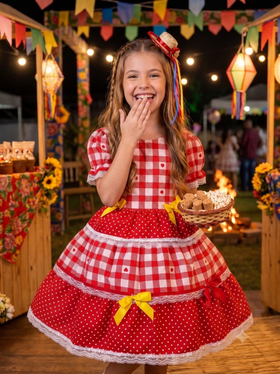Vestido Junino Infantil Mimadine Beatriz Vermelho