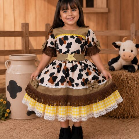 Vestido Infantil Fazendinha Vaquinha Doce Mimosa Country