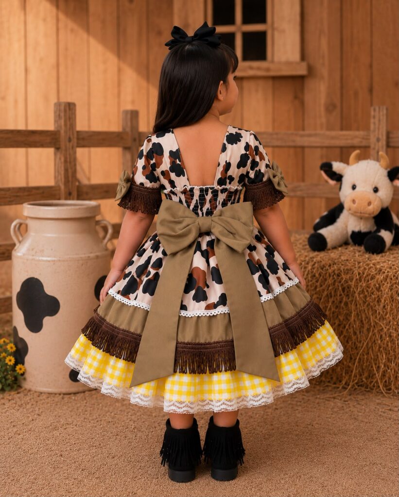 Vestido Infantil Fazendinha Vaquinha Doce Mimosa Country