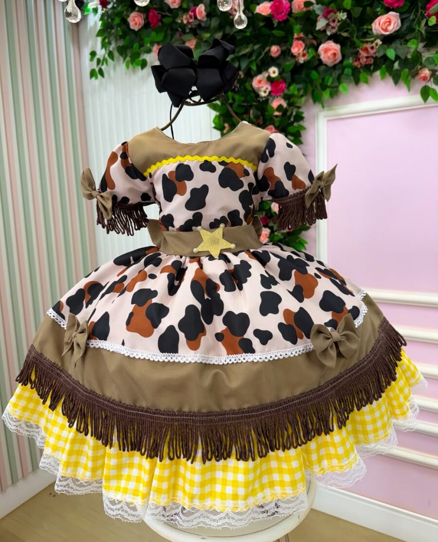Vestido Infantil Fazendinha Vaquinha Doce Mimosa Country