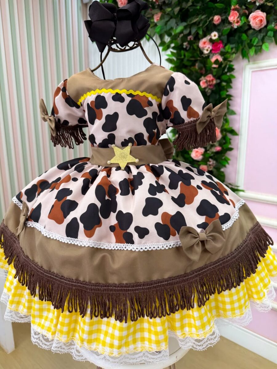 Vestido Infantil Fazendinha Vaquinha Doce Mimosa Country