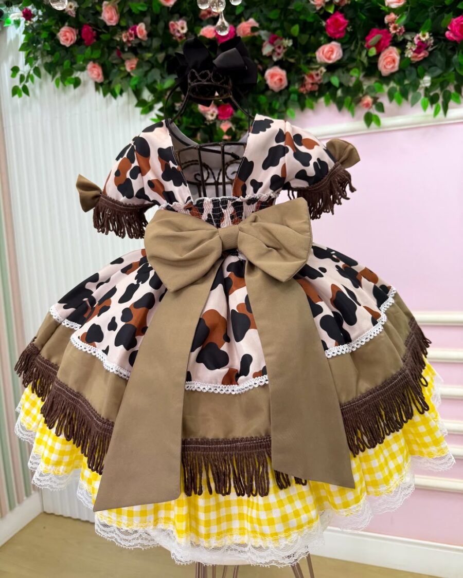 Vestido Infantil Fazendinha Vaquinha Doce Mimosa Country