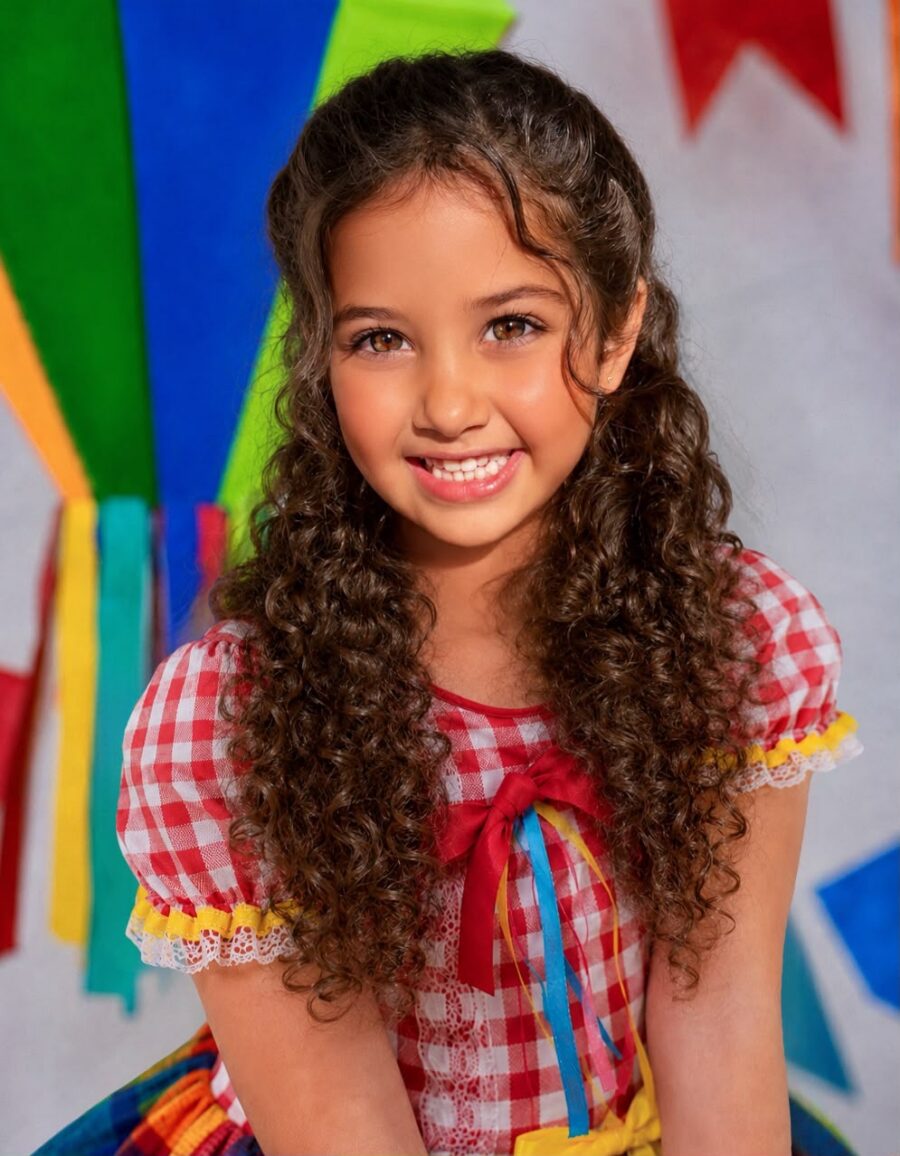Vestido Festa Junina Infantil Xadrez Vermelho com Renda