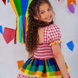 Vestido Festa Junina Infantil Xadrez Vermelho com Renda