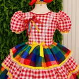 Vestido Festa Junina Infantil Xadrez Vermelho com Renda