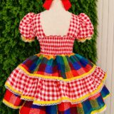 Vestido Festa Junina Infantil Xadrez Vermelho com Renda