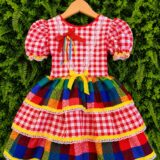 Vestido Festa Junina Infantil Xadrez Vermelho com Renda