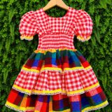 Vestido Festa Junina Infantil Xadrez Vermelho com Renda