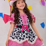 Vestido Infantil Xadrez Pink Fazendinha Vaquinha Boiadeira