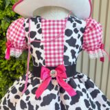 Vestido Infantil Xadrez Pink Fazendinha Vaquinha Boiadeira