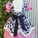 Vestido Infantil Xadrez Pink Fazendinha Vaquinha Boiadeira