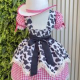 Vestido Infantil Xadrez Pink Fazendinha Vaquinha Boiadeira