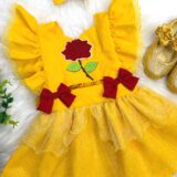Romper Bebê Temático Princesa Bela Amarelo com Laço