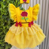 Romper Bebê Temático Princesa Bela Amarelo com Laço