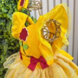 Romper Bebê Temático Princesa Bela Amarelo com Laço