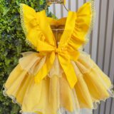 Romper Bebê Temático Princesa Bela Amarelo com Laço