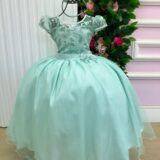 Vestido Longo Infantil Carol Mini Miss Verde Menta Renda