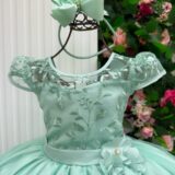 Vestido Longo Infantil Carol Mini Miss Verde Menta Renda