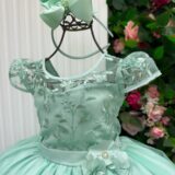 Vestido Longo Infantil Carol Mini Miss Verde Menta Renda