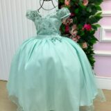 Vestido Longo Infantil Carol Mini Miss Verde Menta Renda