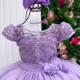 Vestido Longo Infantil Carol Mini Miss Lilás Renda e Tule