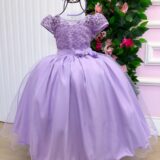 Vestido Longo Infantil Carol Mini Miss Lilás Renda e Tule