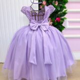 Vestido Longo Infantil Carol Mini Miss Lilás Renda e Tule