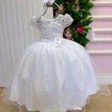 Vestido Longo Infantil Carol Mini Miss Branco Renda e Tule