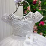 Vestido Longo Infantil Carol Mini Miss Branco Renda e Tule