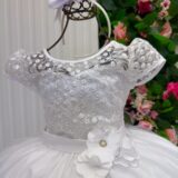 Vestido Longo Infantil Carol Mini Miss Branco Renda e Tule