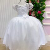 Vestido Longo Infantil Carol Mini Miss Branco Renda e Tule