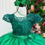 Vestido Longo Infantil Carol Mini Miss Verde Bandeira Renda