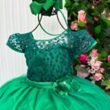 Vestido Longo Infantil Carol Mini Miss Verde Bandeira Renda
