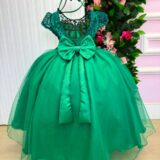 Vestido Longo Infantil Carol Mini Miss Verde Bandeira Renda