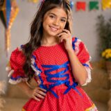 Vestido Junino Infantil Arraiá Vermelho Babados Coloridos