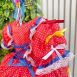 Vestido Junino Infantil Arraiá Vermelho Babados Coloridos