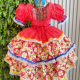 Vestido Junino Infantil Arraiá Vermelho Babados Coloridos