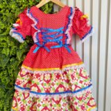 Vestido Junino Infantil Arraiá Vermelho Babados Coloridos