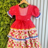 Vestido Junino Infantil Arraiá Vermelho Babados Coloridos