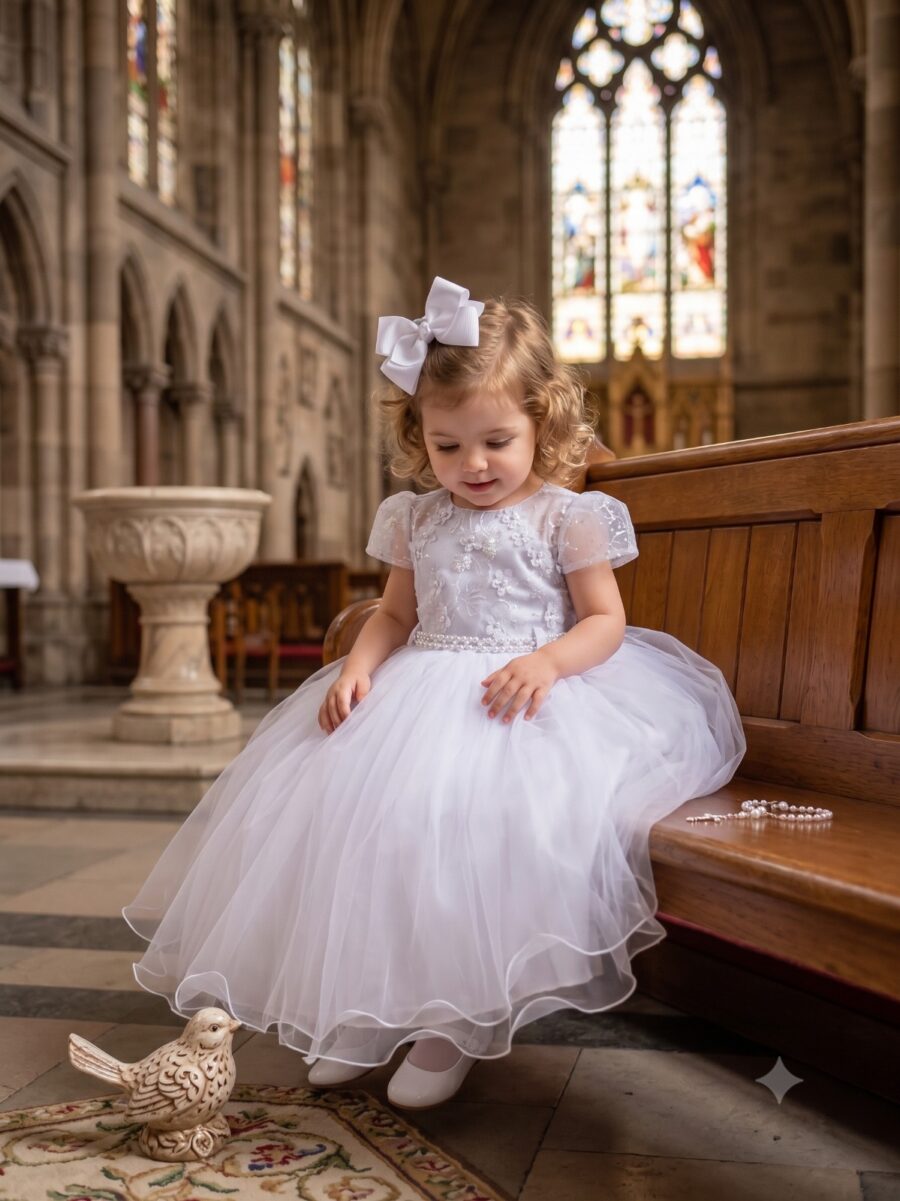 Vestido Infantil Jessica Menina Bonita Branco Renda e Tule
