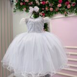 Vestido Infantil Jessica Menina Bonita Branco Renda e Tule
