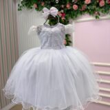 Vestido Infantil Jessica Menina Bonita Branco Renda e Tule