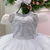 Vestido Infantil Jessica Menina Bonita Branco Renda e Tule
